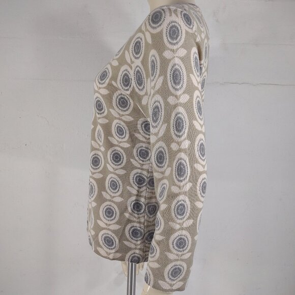 Garnet Hill ivory gray green 100% Merino Wool floral print cardigan ladies Large - Picture 5 of 7